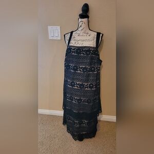 Catherines Black Sleeveless  Maxi Sundress Black Lace over creme